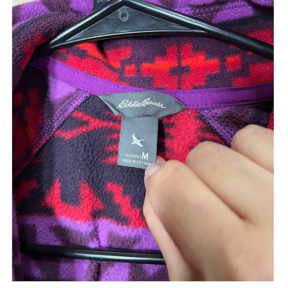 Eddie Bauer Womens Medium Fleece 1/4 Zip Pullover Aztec Geometric Red Purple - Picture 5 of 7